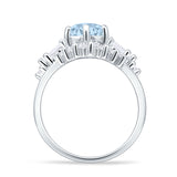 Two Piece Round Vintage Style Bridal Ring Aquamarine CZ 925 Sterling Silver Wholesale