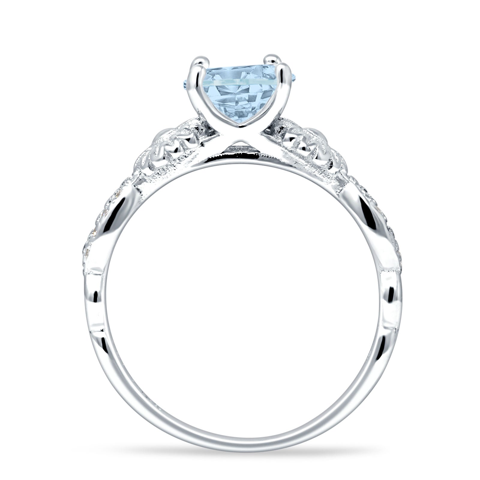 Vintage Style Sunflower Round Aquamarine CZ Ring 925 Sterling Silver Wholesale