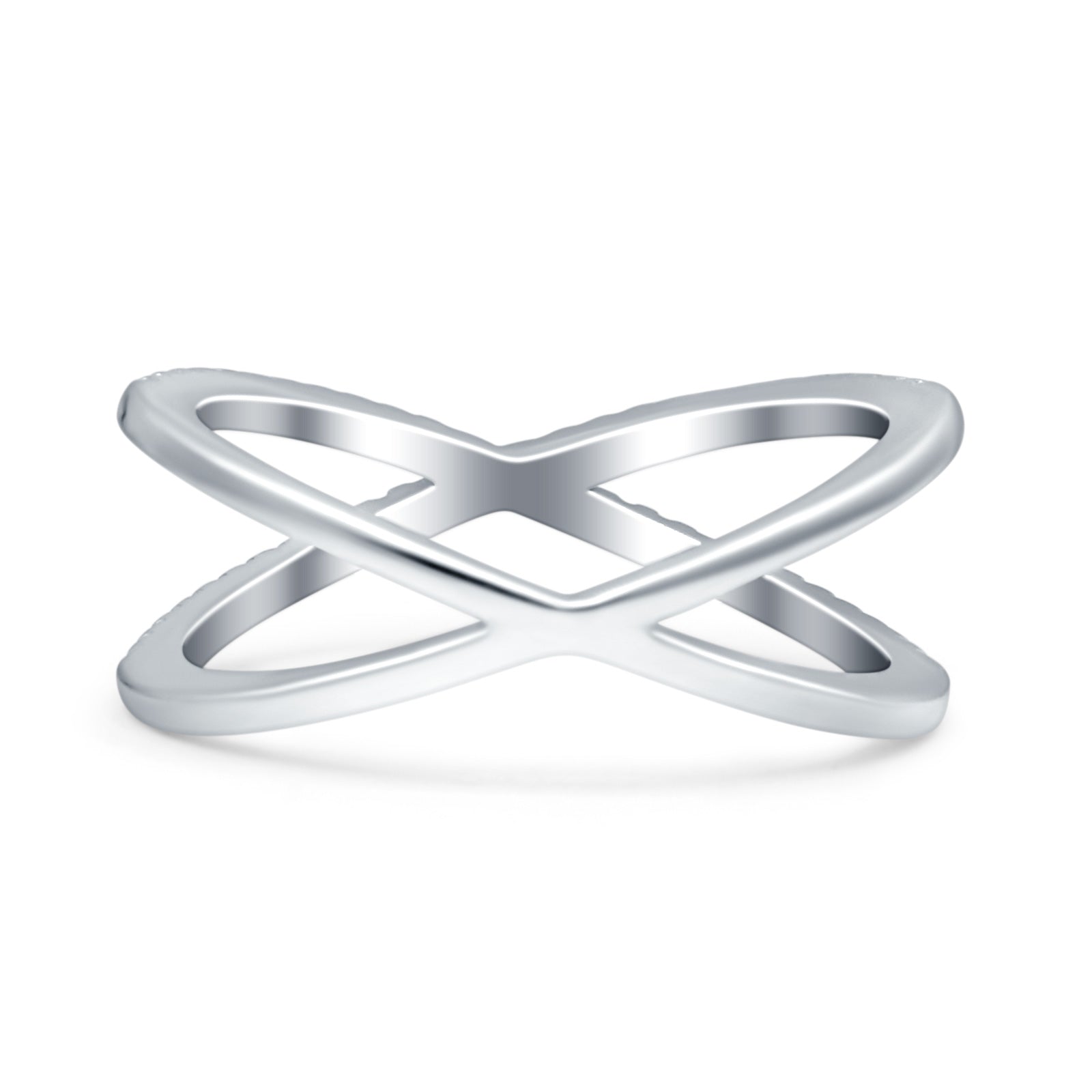 Cross Over X Crisscross Engagement Ring Round Simulated Cubic Zirconia 925 Sterling Silver
