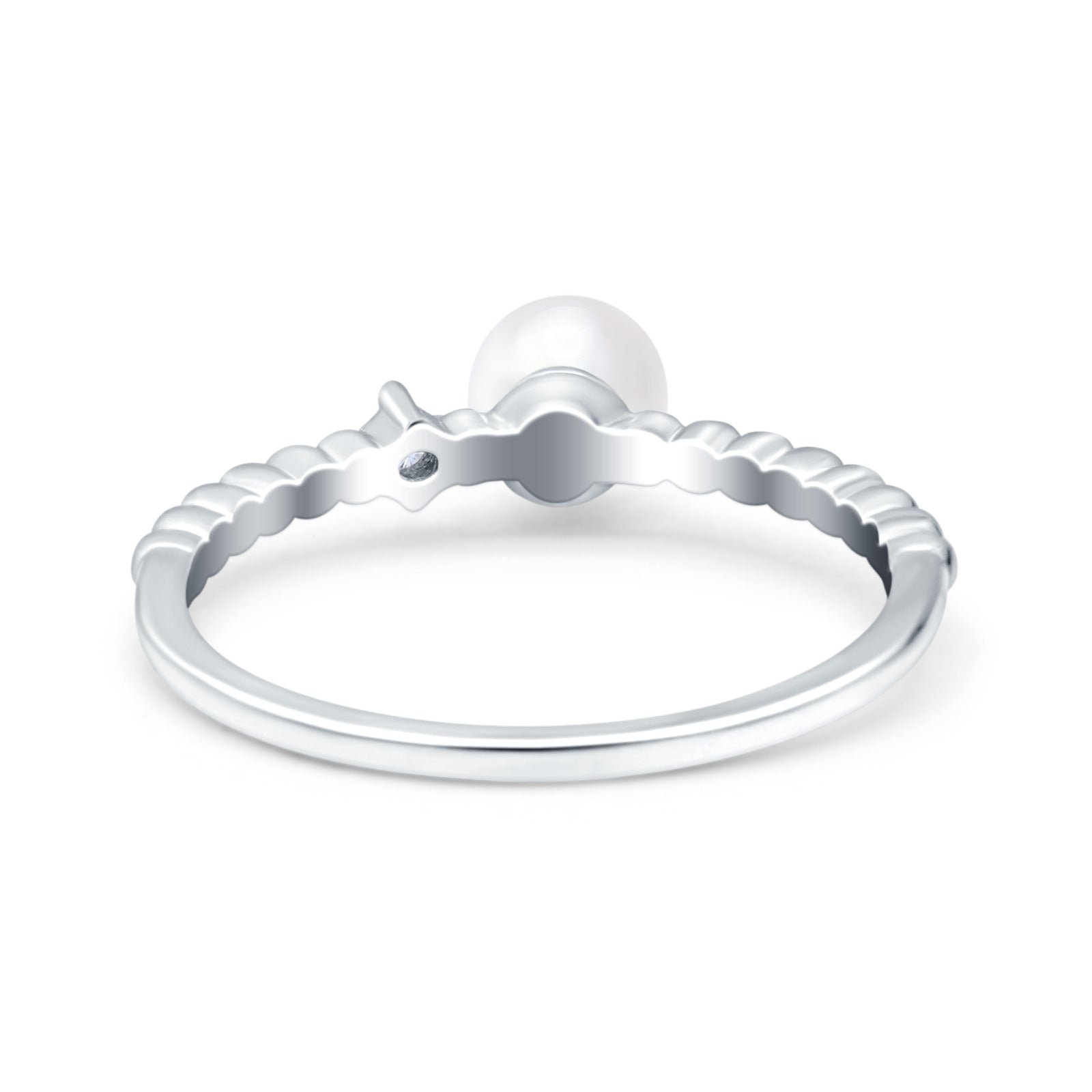 Engagement Ring Round Simulated Pearl Cubic Zirconia 925 Sterling Silver (5mm)