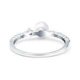Engagement Ring Round Simulated Pearl Cubic Zirconia 925 Sterling Silver (5mm)