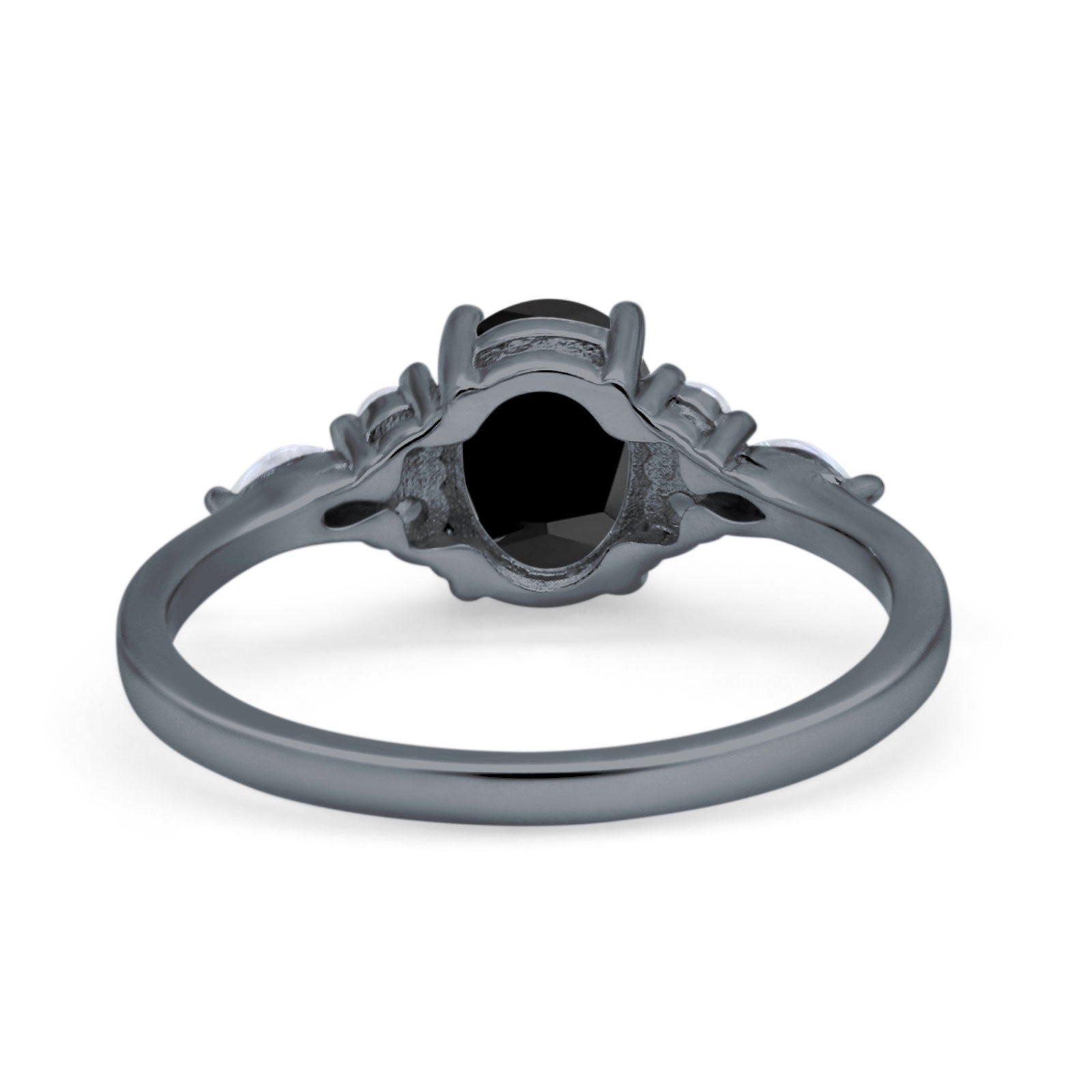 Art Deco Oval Wedding Ring Black Tone, Simulated Black CZ 925 Sterling Silver