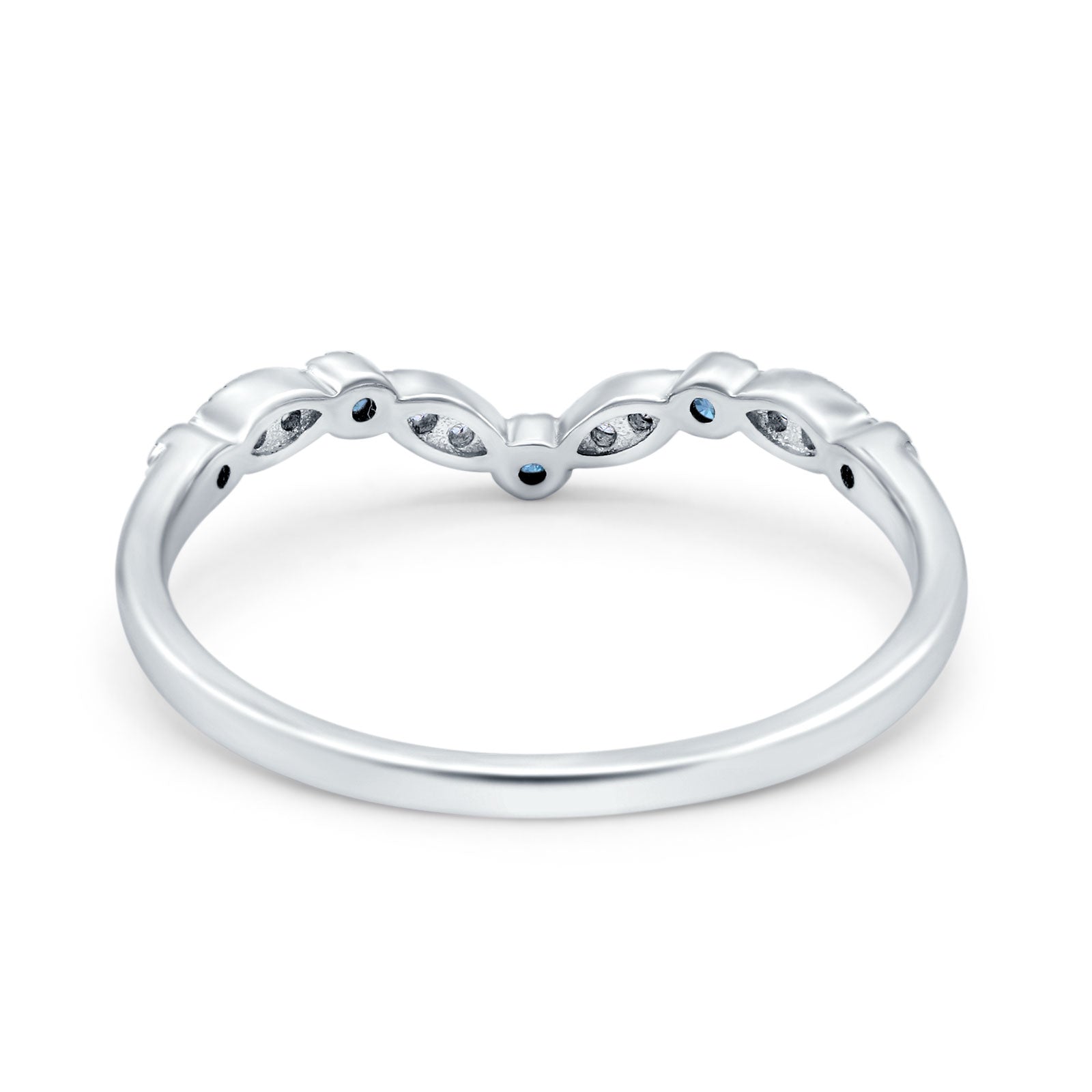 Curved Marquise Half Eternity Stackable Band Ring Simulated Aquamarine CZ 925 Sterling Silver