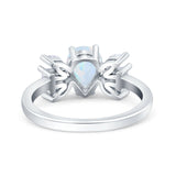 Teardrop Pear Art Deco Wedding Engagement Ring Lab Created White Opal 925 Sterling Silver