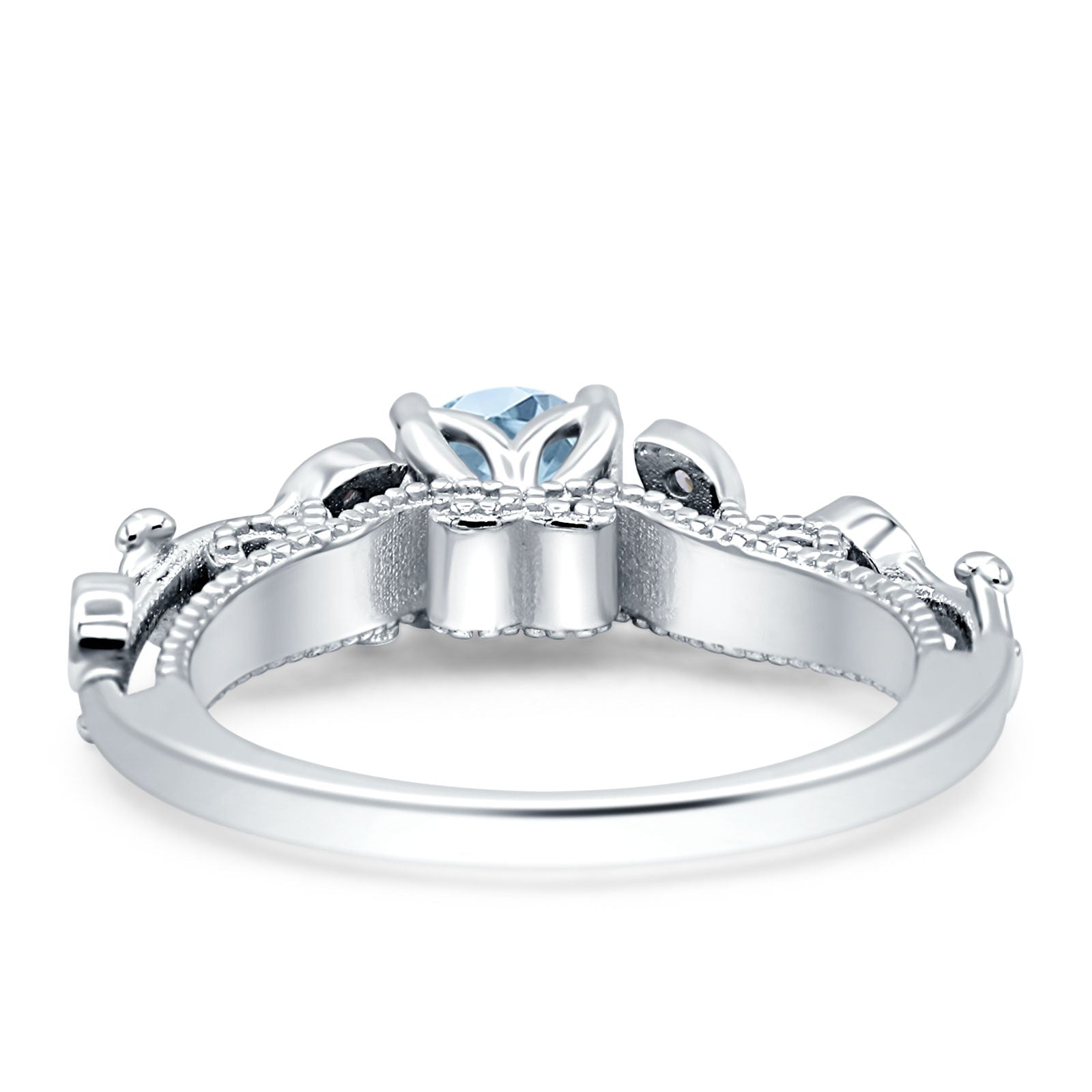 Vintage Style Floral Round Engagement Ring Simulated Aquamarine 925 Sterling Silver Wholesale