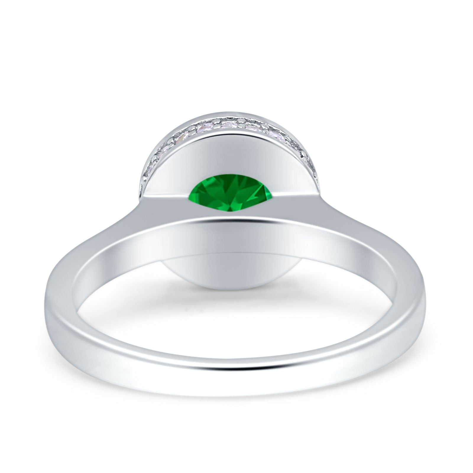 Bezel Set Hidden Halo Round Engagement Ring Simulated Green Emerald 925 Sterling Silver Wholesale