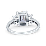 Emerald Cut Art Deco Three Stone Wedding Ring Simulated Cubic Zirconia 925 Sterling Silver