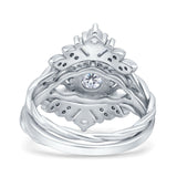 Art Deco Three Piece Wedding Bridal Set Ring Round Simulated Cubic Zirconia 925 Sterling Silver
