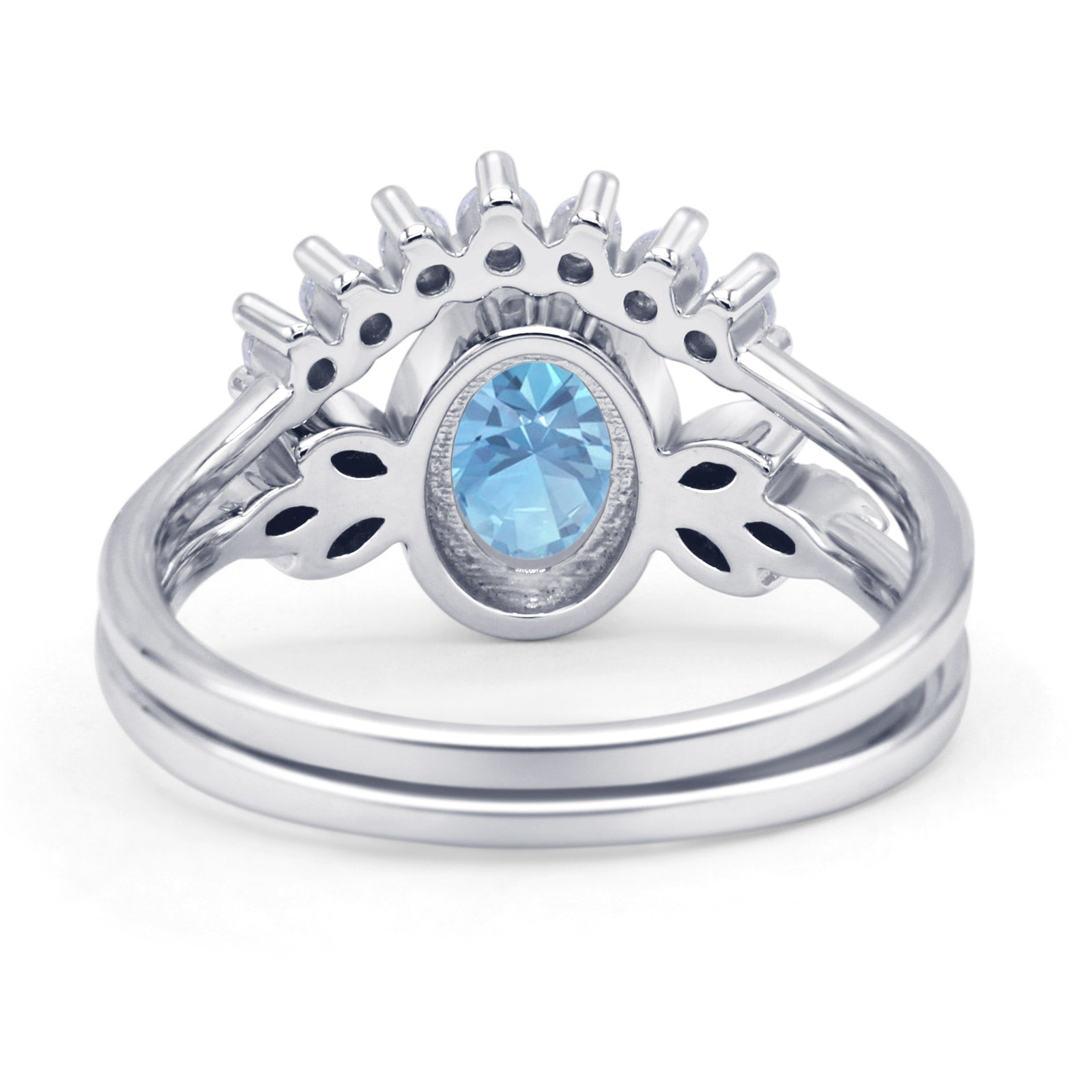 Vintage Style Band Oval Piece Bridal Set Ring Simulated Aquamarine 925 Sterling Silver Wholesale