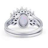 Vintage Style Band Oval Piece Bridal Set Ring Lab Created White Opal 925 Sterling Silver Wholesale