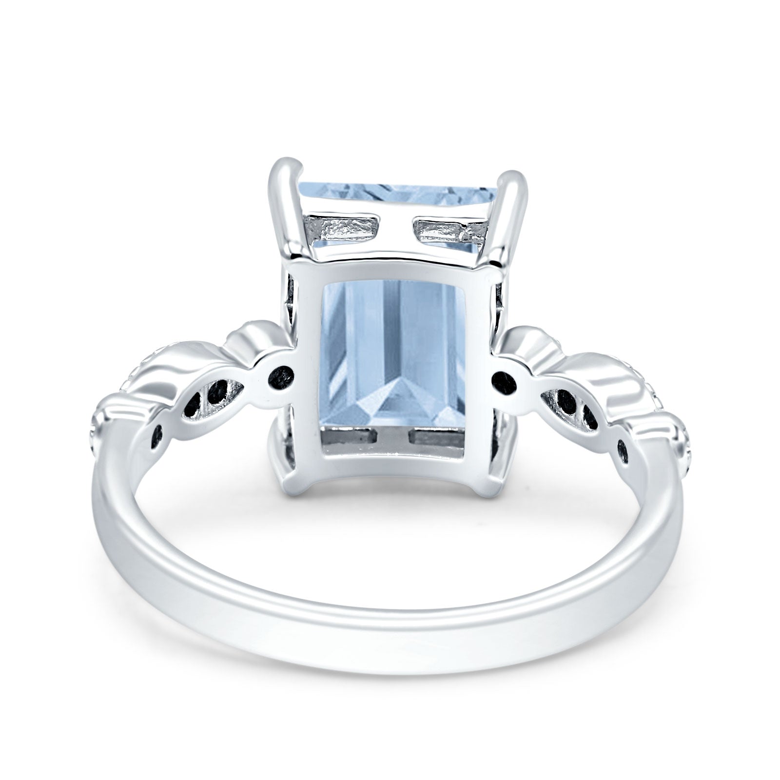 Vintage Emerald Cut Engagement Ring Simulated Aquamarine CZ 925 Sterling Silver Wholesale
