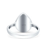 Petite Dainty Pear Lab Created Blue Opal Ring Solid Oxidized 925 Sterling Silver