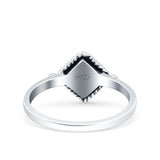 Square Vintage Style Petite Dainty Lab Created Blue Opal Ring Solid Oxidized 925 Sterling Silver