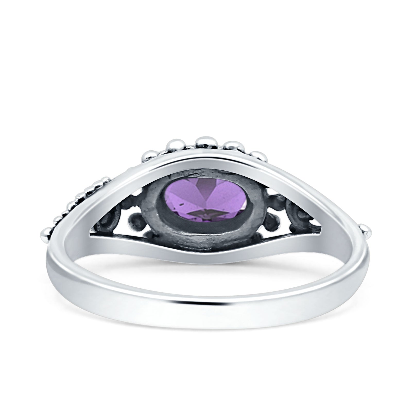 Petite Dainty Vintage Style Oval Thumb Ring Statement Fashion Simulated Amethyst CZ 925 Sterling Silver