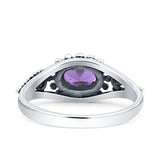 Petite Dainty Vintage Style Oval Thumb Ring Statement Fashion Simulated Amethyst CZ 925 Sterling Silver