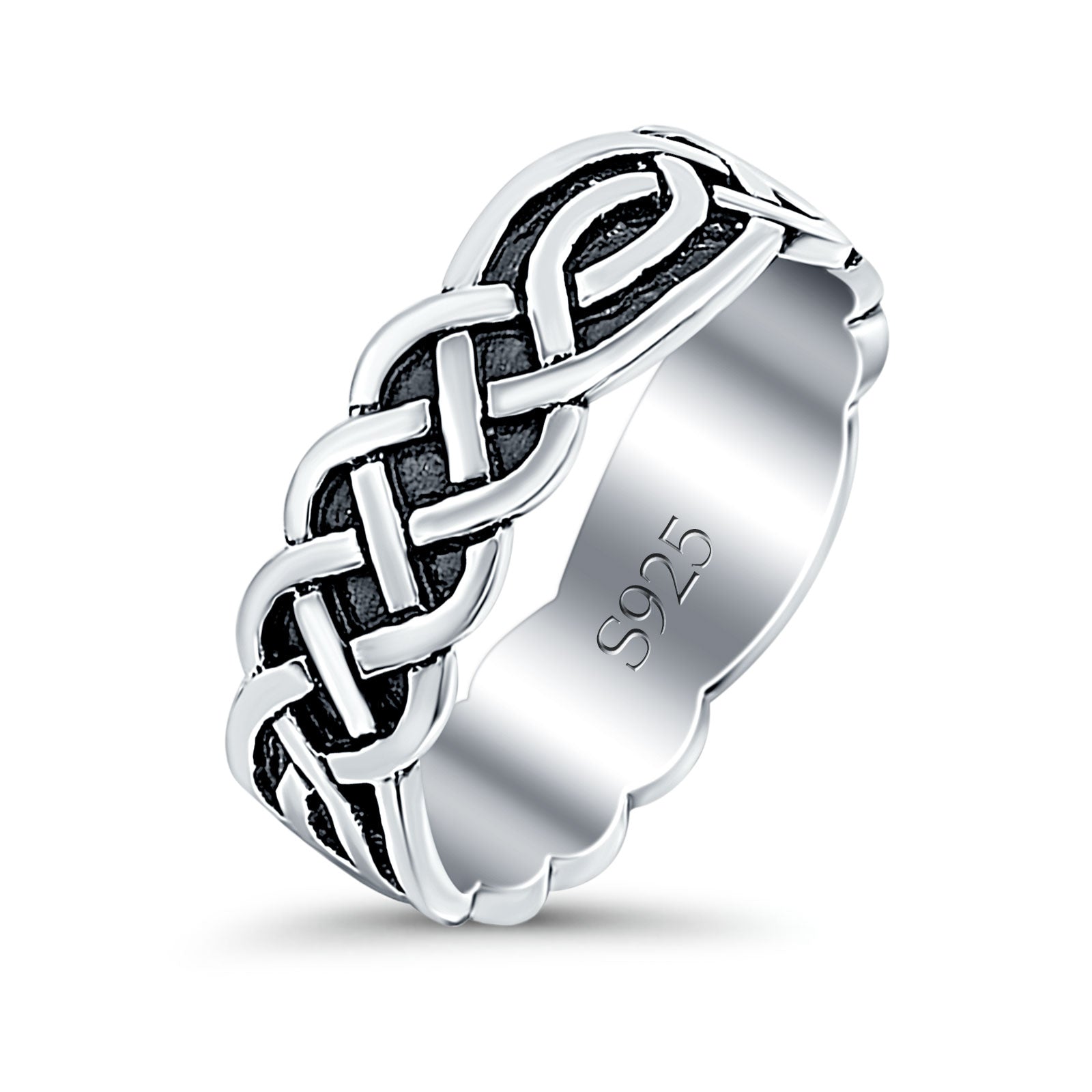 Celtic Oxidized Band Solid 925 Sterling Silver Thumb Ring (8mm)