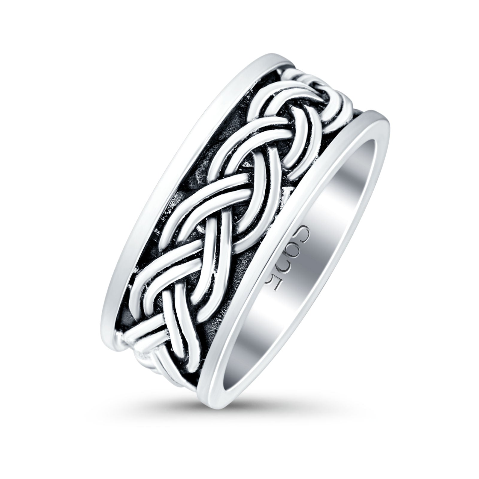 Celtic Weave Crisscross Infinity Oxidized Band Solid 925 Sterling Silver Thumb Ring (8mm)