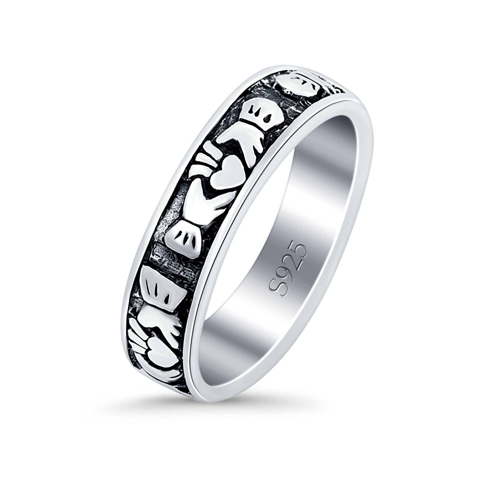 Claddagh Oxidized Band Solid 925 Sterling Silver Thumb Ring (6mm)