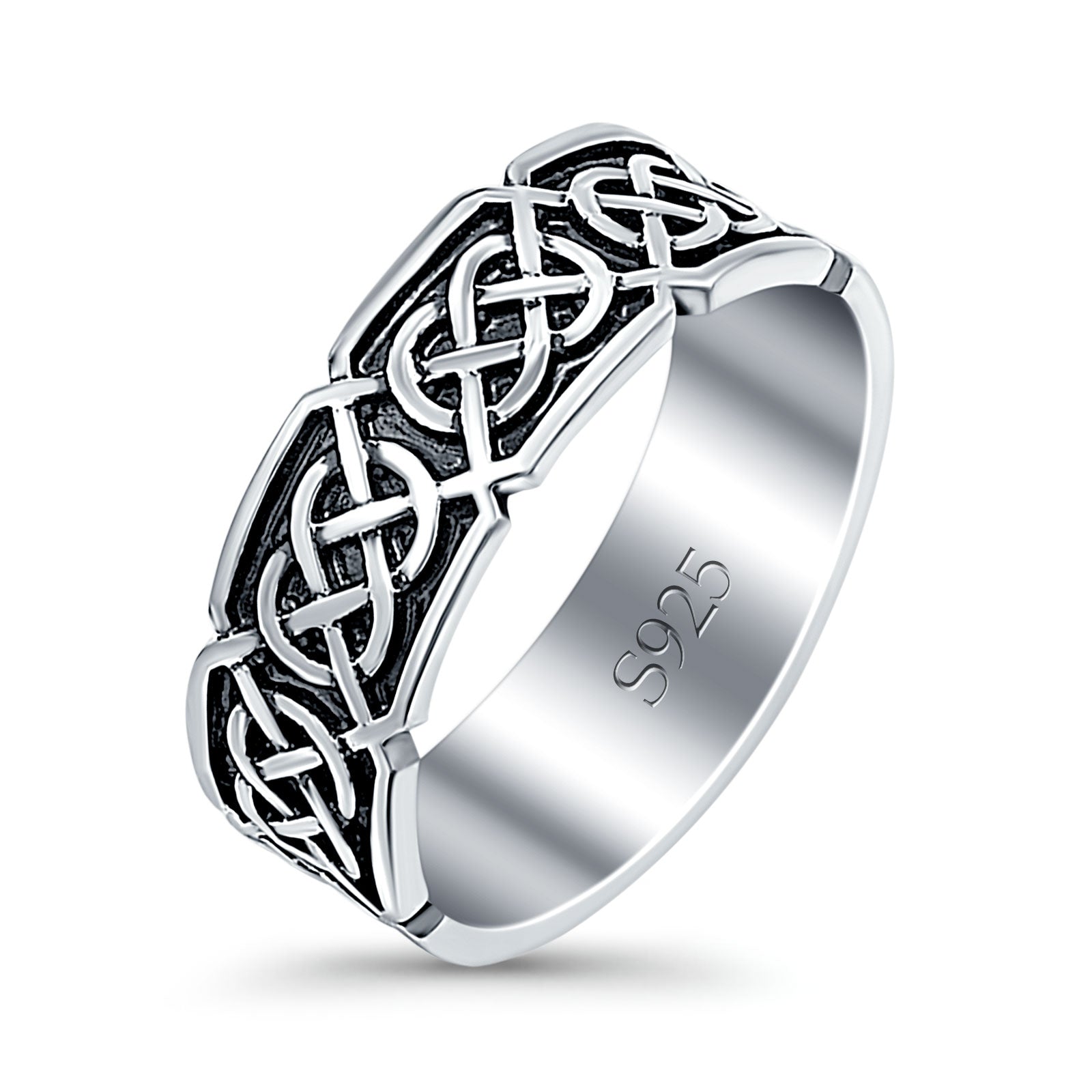 Celtic Oxidized Band Solid 925 Sterling Silver Thumb Ring (7mm)