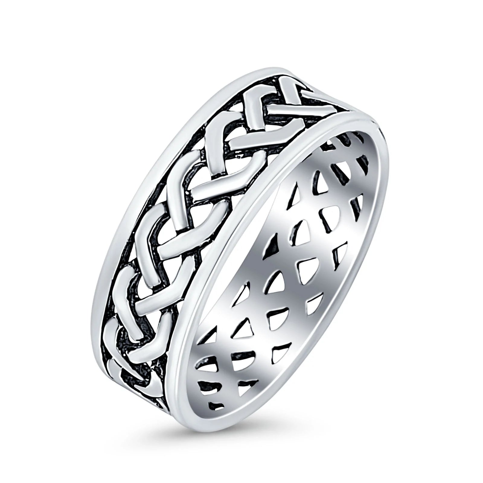 Celtic Ring Oxidized Band Solid 925 Sterling Silver Thumb Ring (8mm)