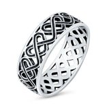 Celtic Oxidized Band Solid 925 Sterling Silver Thumb Ring (7mm)