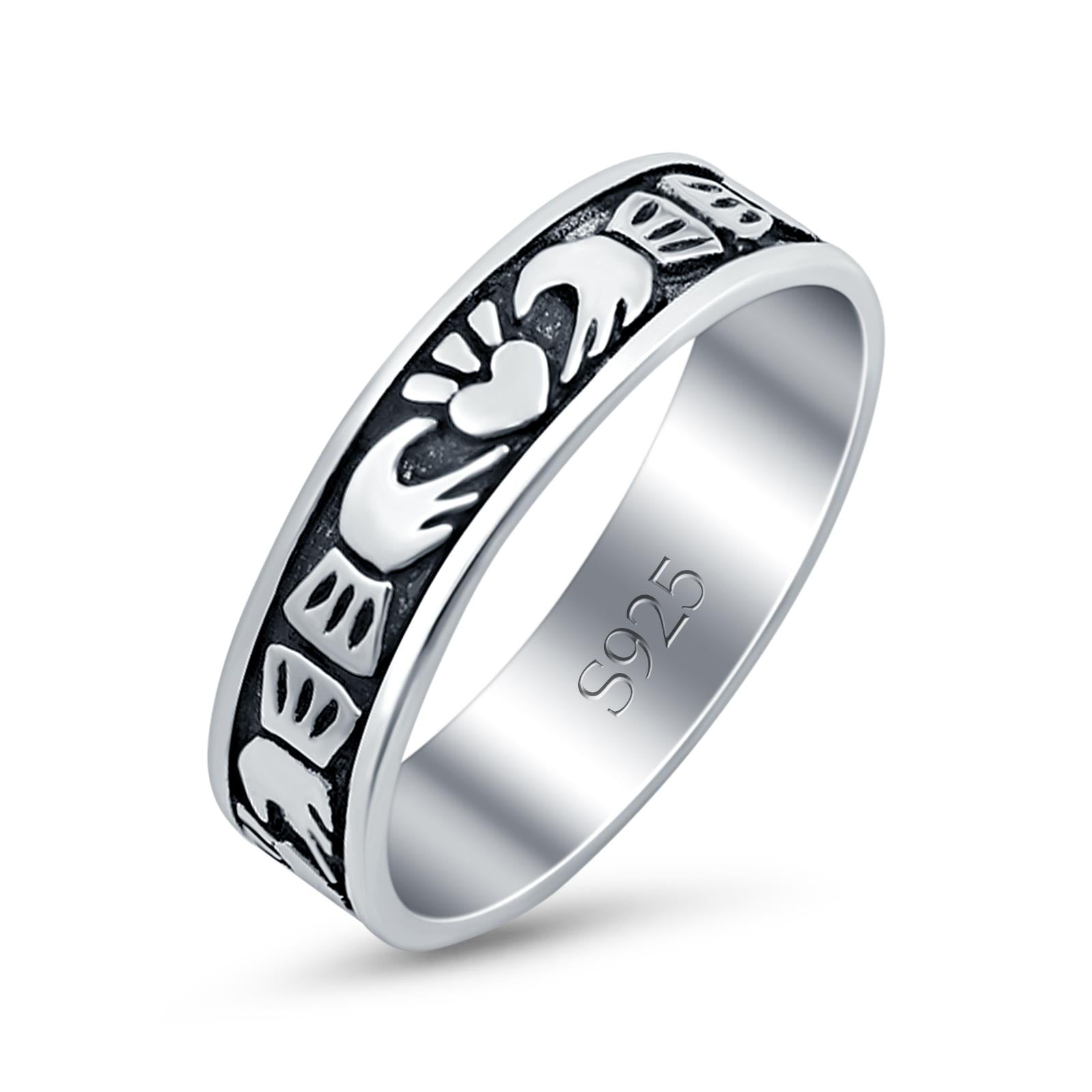 Claddagh Oxidized Band Solid 925 Sterling Silver Thumb Ring (5mm)