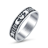 Claddagh Oxidized Band Solid 925 Sterling Silver Thumb Ring (5mm)