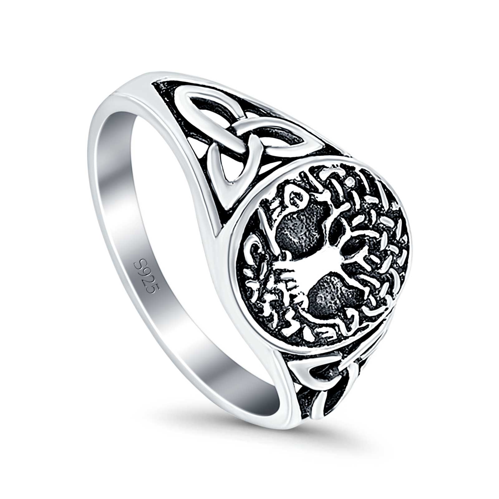 Celtic Tree of Life Oxidized Plain Band Ring 925 Sterling Silver