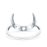 Crescent Moon Phases Oxidized Band Solid 925 Sterling Silver Thumb Ring (11mm)