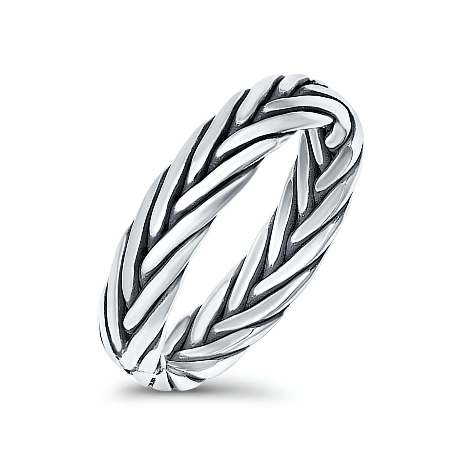 Rounded Braided Oxidized Band Solid 925 Sterling Silver Thumb Ring (5mm)