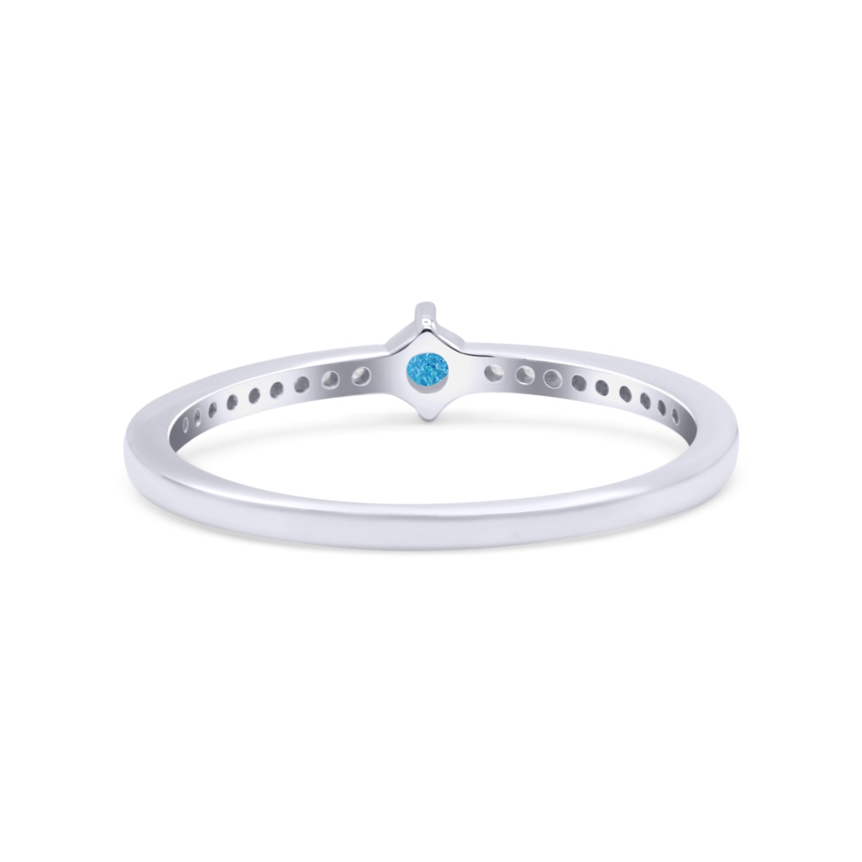 Solitaire Accent Dazzling Thumb Ring Round Lab Created Blue Opal Statement Fashion Ring 925 Sterling Silver