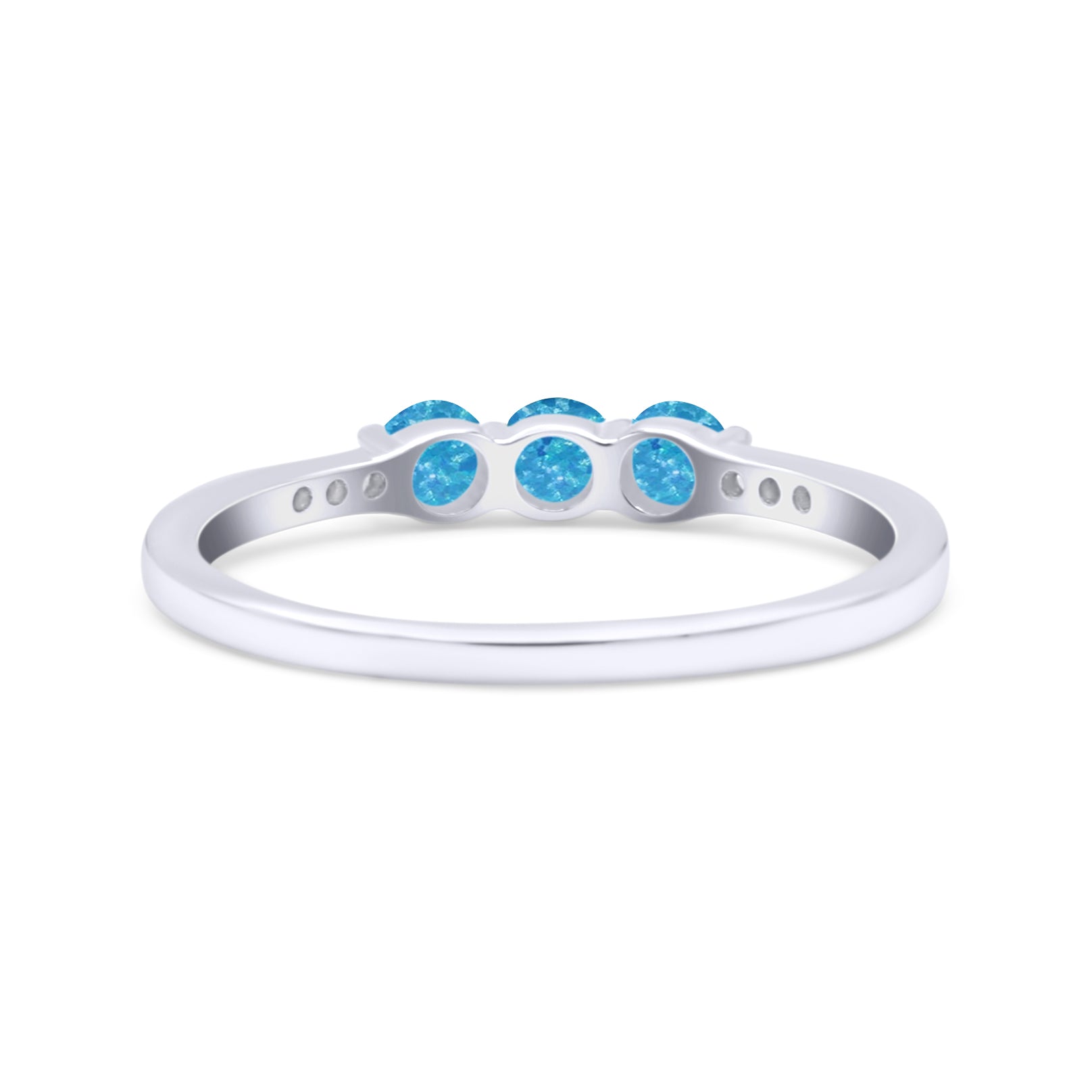 Petite Dainty Three Stone Thumb Ring Round Statement Fashion Ring Lab Created Blue Opal 925 Sterling Silver