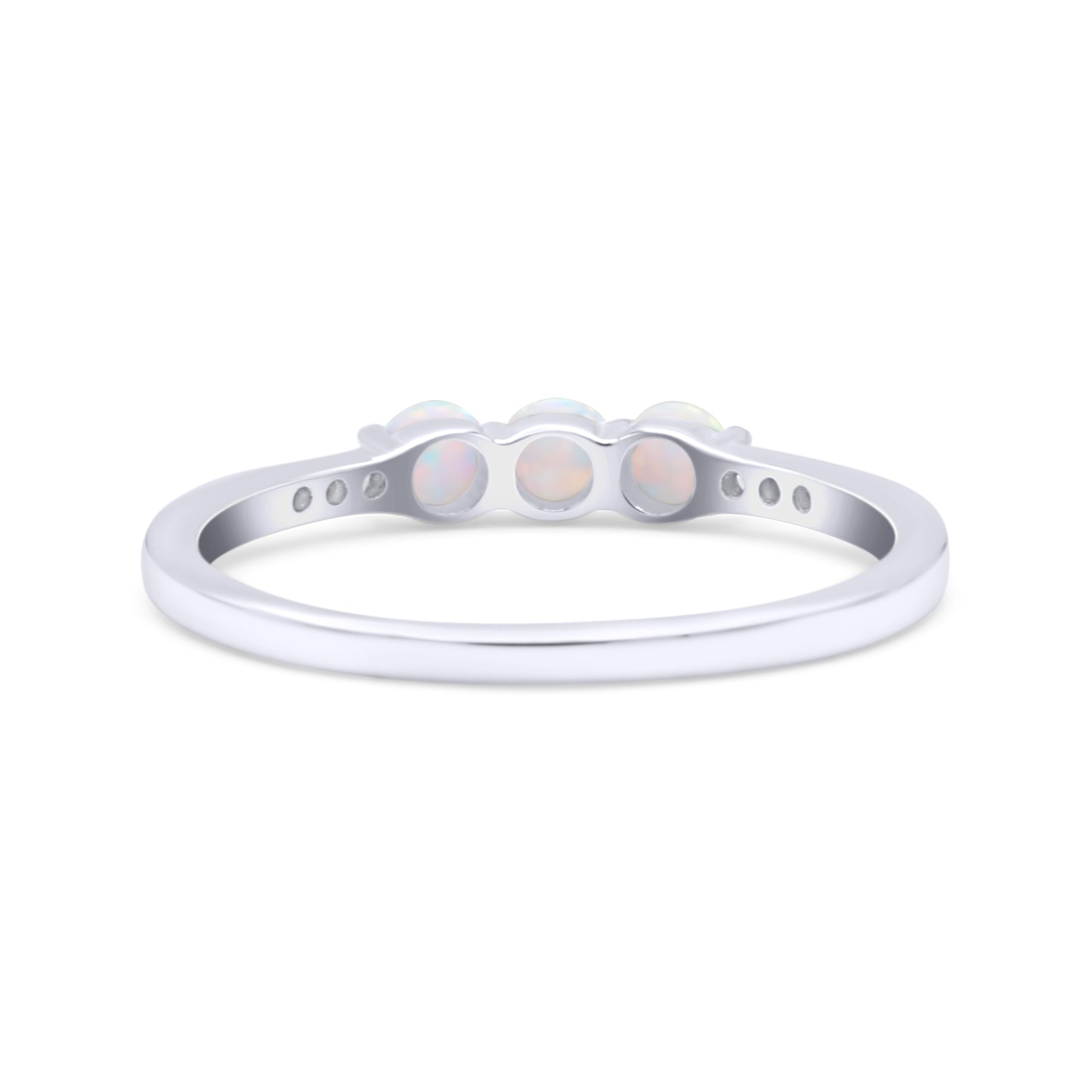 Petite Dainty Three Stone Thumb Ring Round Statement Fashion Ring Lab Created White Opal 925 Sterling Silver