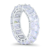Stackable Emerald Cut Full Eternity Wedding Engagement Band Ring Simulated CZ 925 Sterling Silver