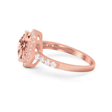 Halo Art Deco Wedding Ring Rose Tone, Simulated Morganite CZ 925 Sterling Silver