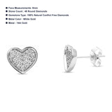 Solid 14K White Gold 8mm Heart Shaped Diamond Stud Earrings Wholesale