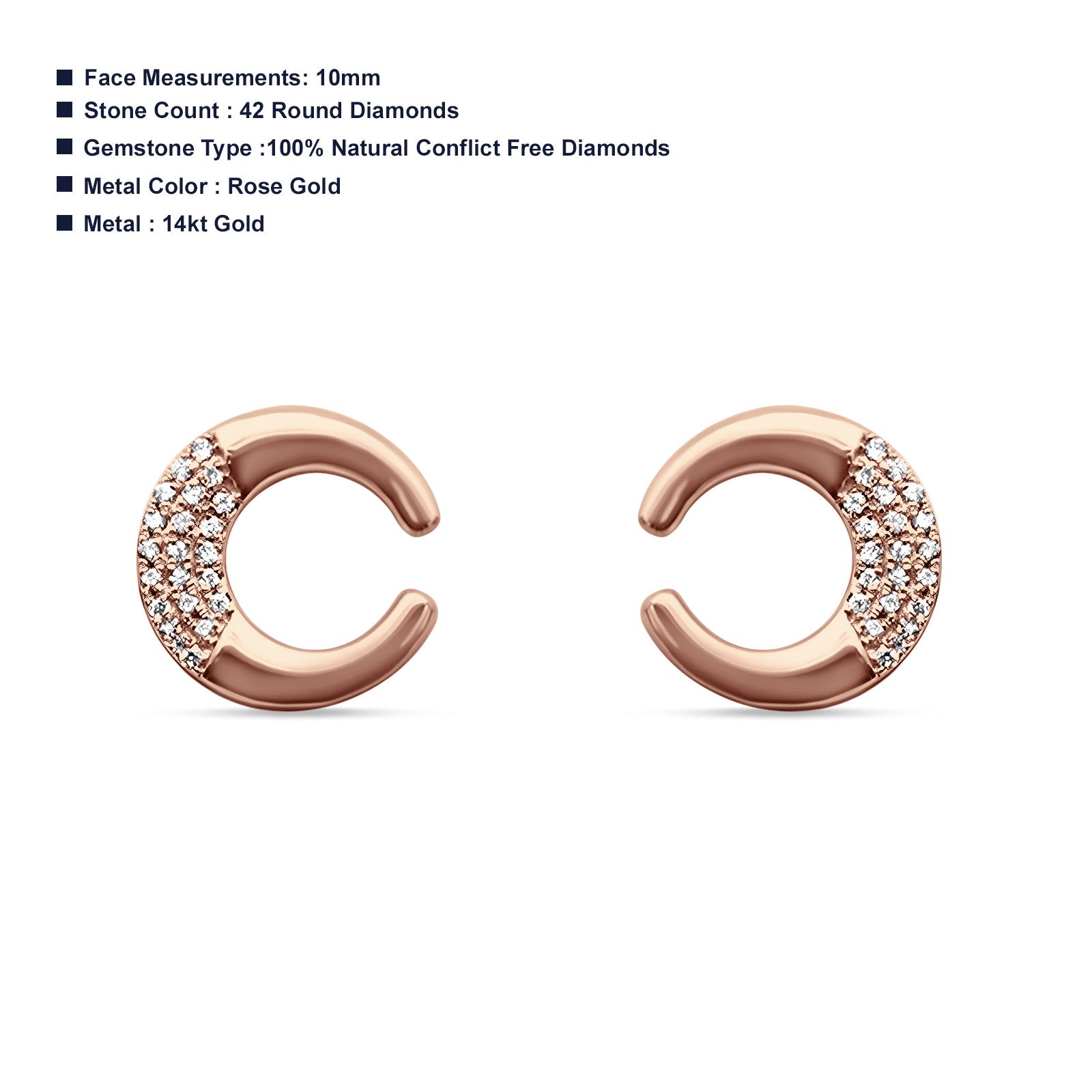Diamond Crescent Moon Earrings 14K Rose Gold 0.08ct Wholesale