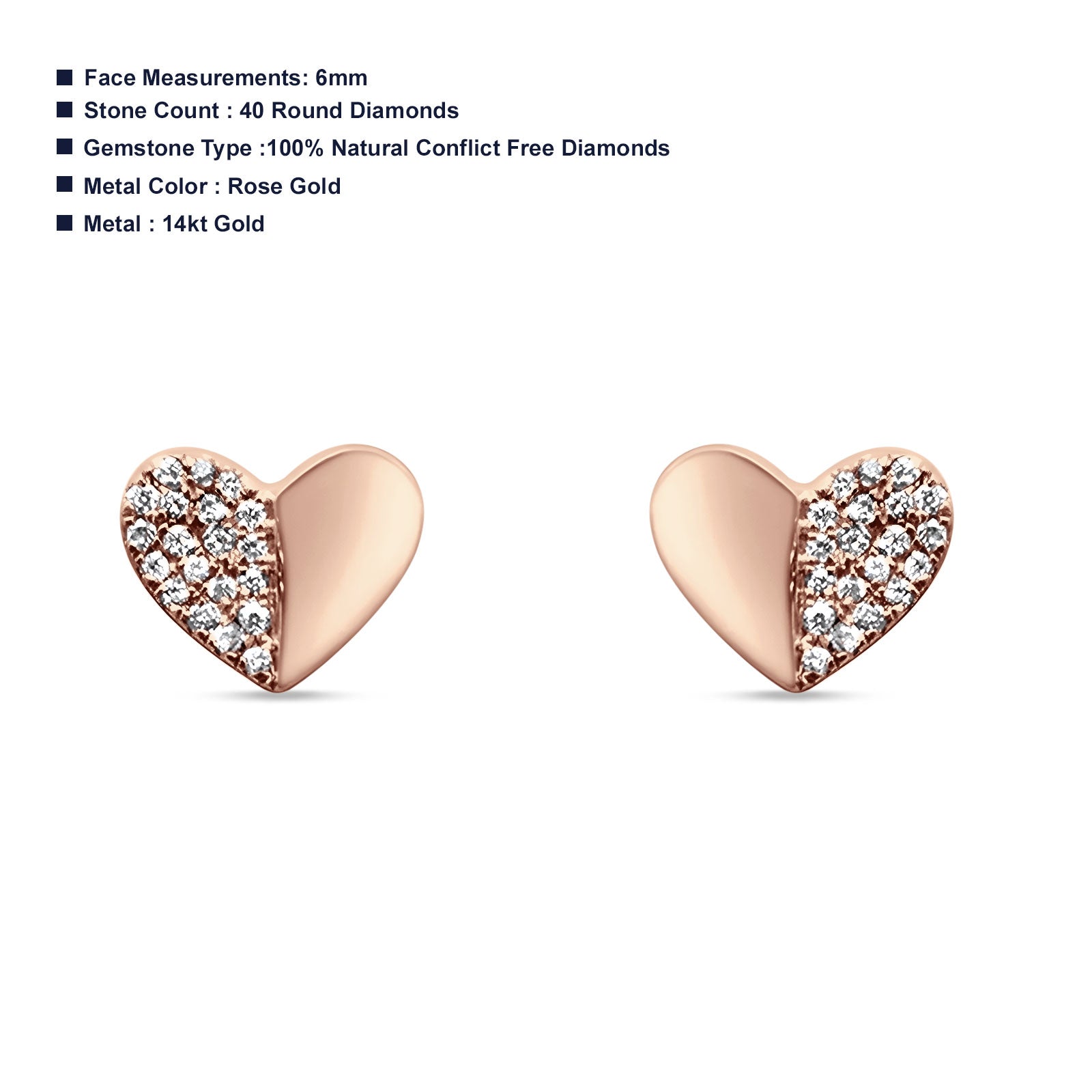 Diamond Heart Stud Earrings-rose gold