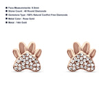 Diamond Paw Print Stud Earrings- Rose Gold