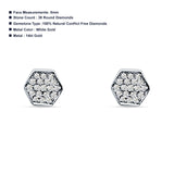 Diamond Stud Earrings Minimalist Hexagon Cluster 14K White Gold 0.06ct Wholesale