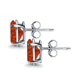 Solitaire Stud Earrings Oval Garnet CZ 925 Sterling Silver-7mmx5mm Wholesale