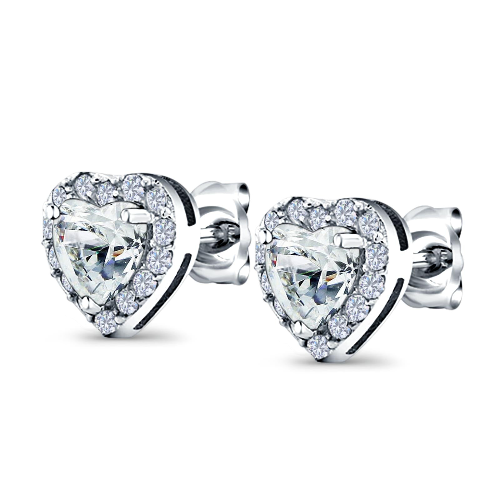 14K White Gold Heart shape Wedding Stud Earrings Simulated Cubic Zirconia (10mm)