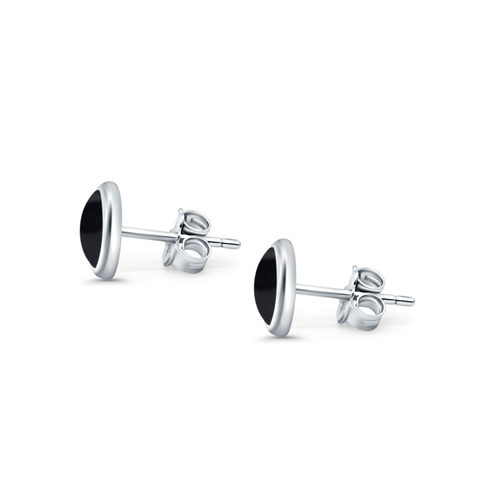 Half Ball Stud Earrings Round Simulated Black Onyx CZ 925 Sterling Silver (6mm-16mm)