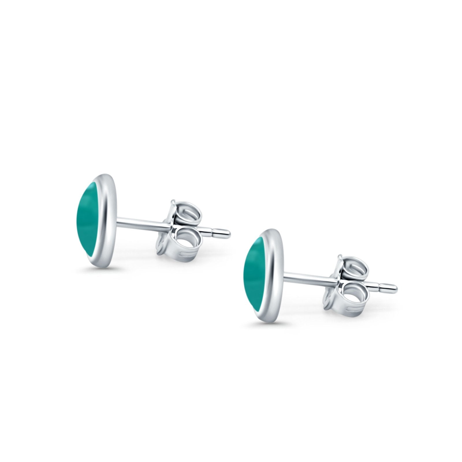 Half Ball Stud Earrings Round Simulated Turquoise CZ 925 Sterling Silver (6mm-16mm)