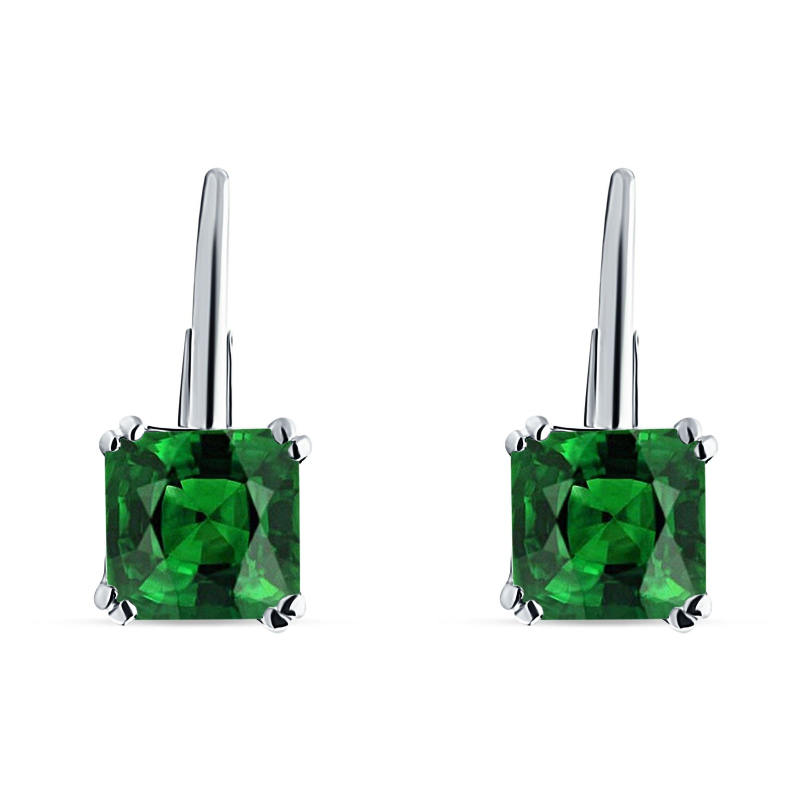 Cushion Leverback Earrings Simulated Green Emerald 925 Sterling Silver Wholesale