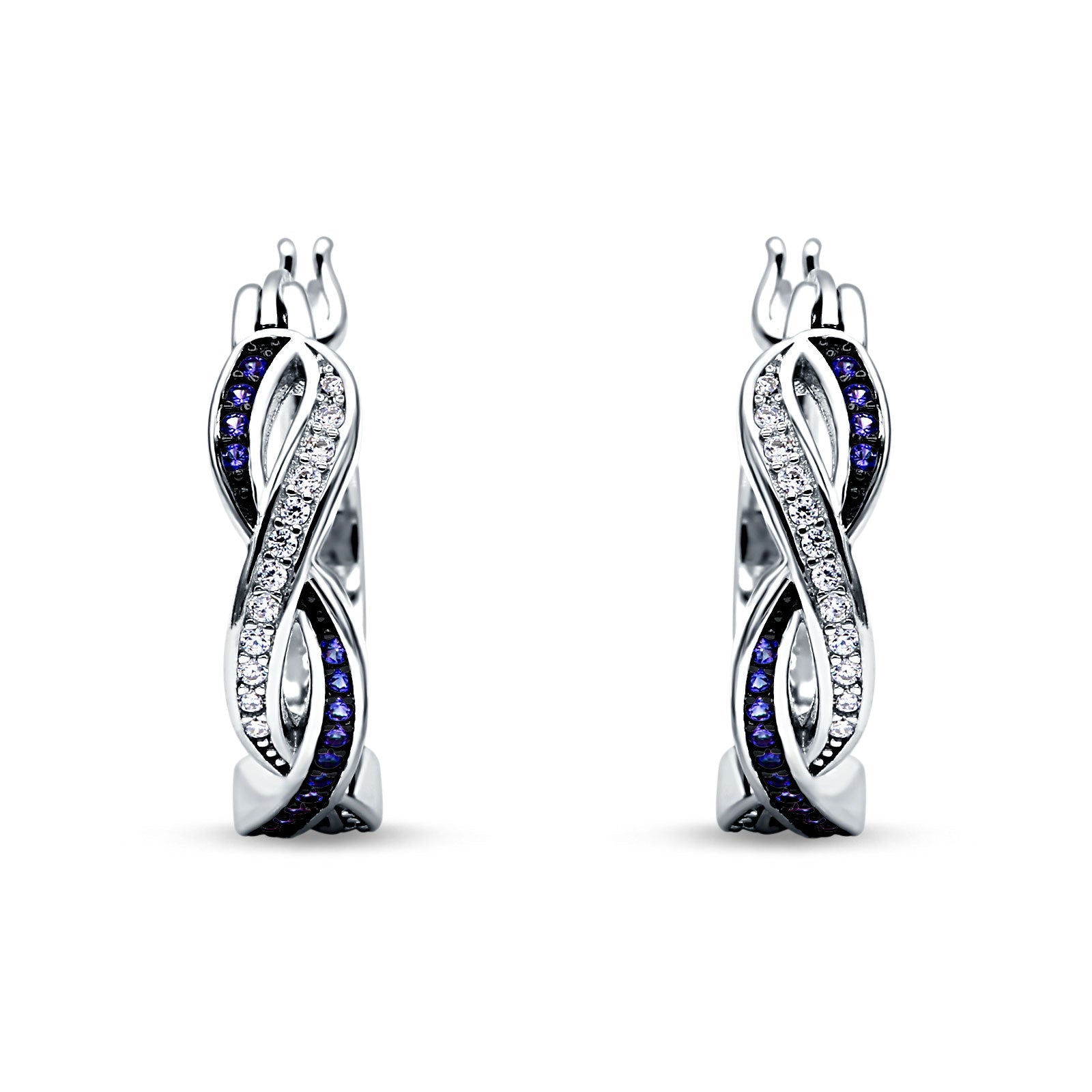 Twisted Infinity Huggie Hoop Earrings Simulated Blue Sapphire 925 Sterling Silver Wholesale