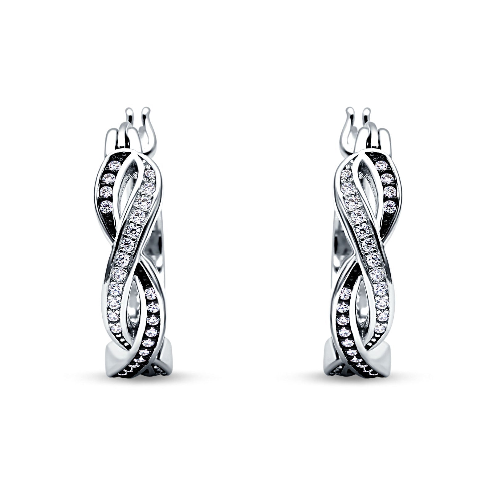 Twisted Infinity Huggie Hoop Earrings Cubic Zirconia 925 Sterling Silver Wholesale