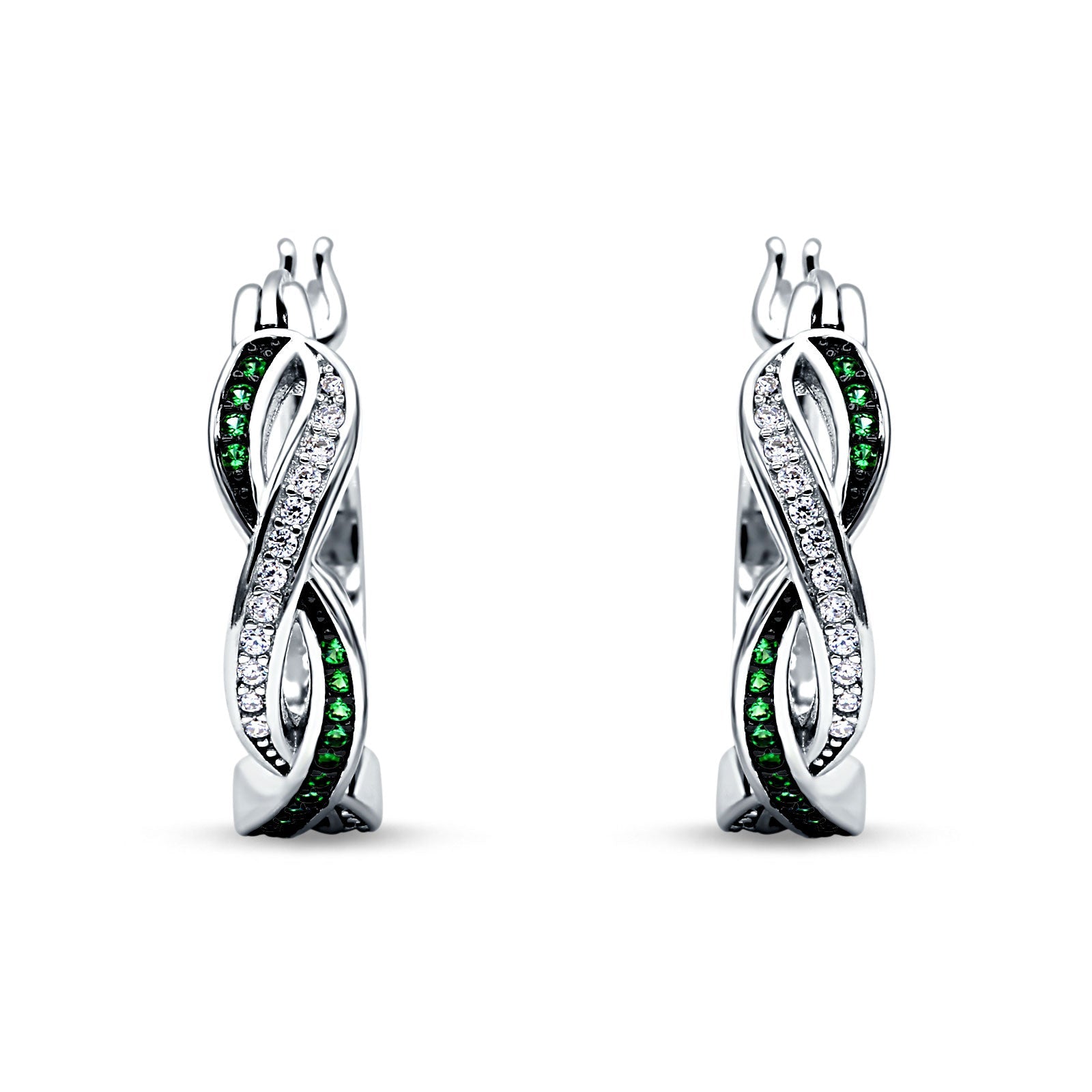 Twisted Infinity Huggie Hoop Earrings Simulated Green Emerald 925 Sterling Silver Wholesale