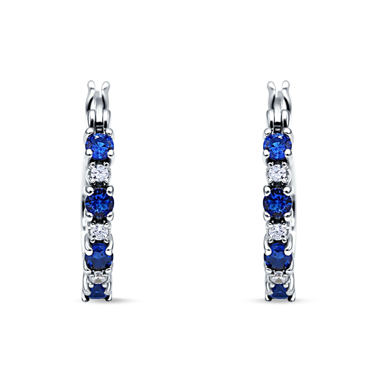 Half Eternity Huggie Hoop Earrings Simulated Blue Sapphire 925 Sterling Silver Wholesale