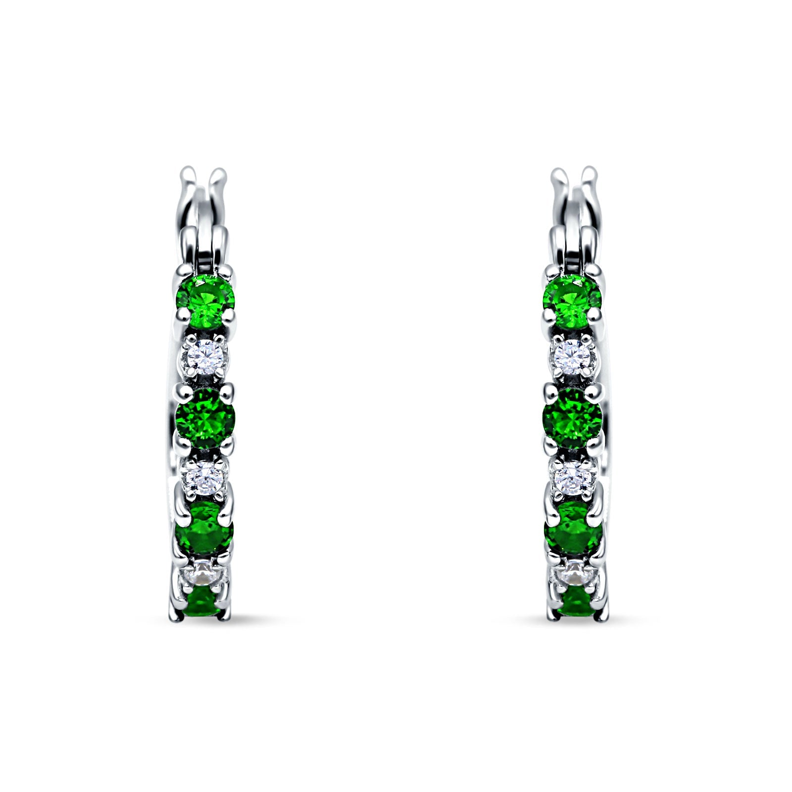 Half Eternity Huggie Hoop Earrings Simulated Green Emerald 925 Sterling Silver Wholesale
